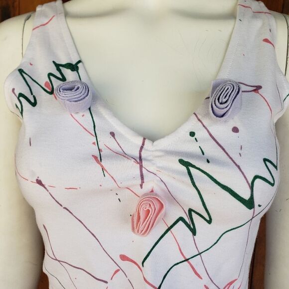 Vintage KnitWorksPaint Splatter & 3D Floral Crop Top - Picture 13 of 13
